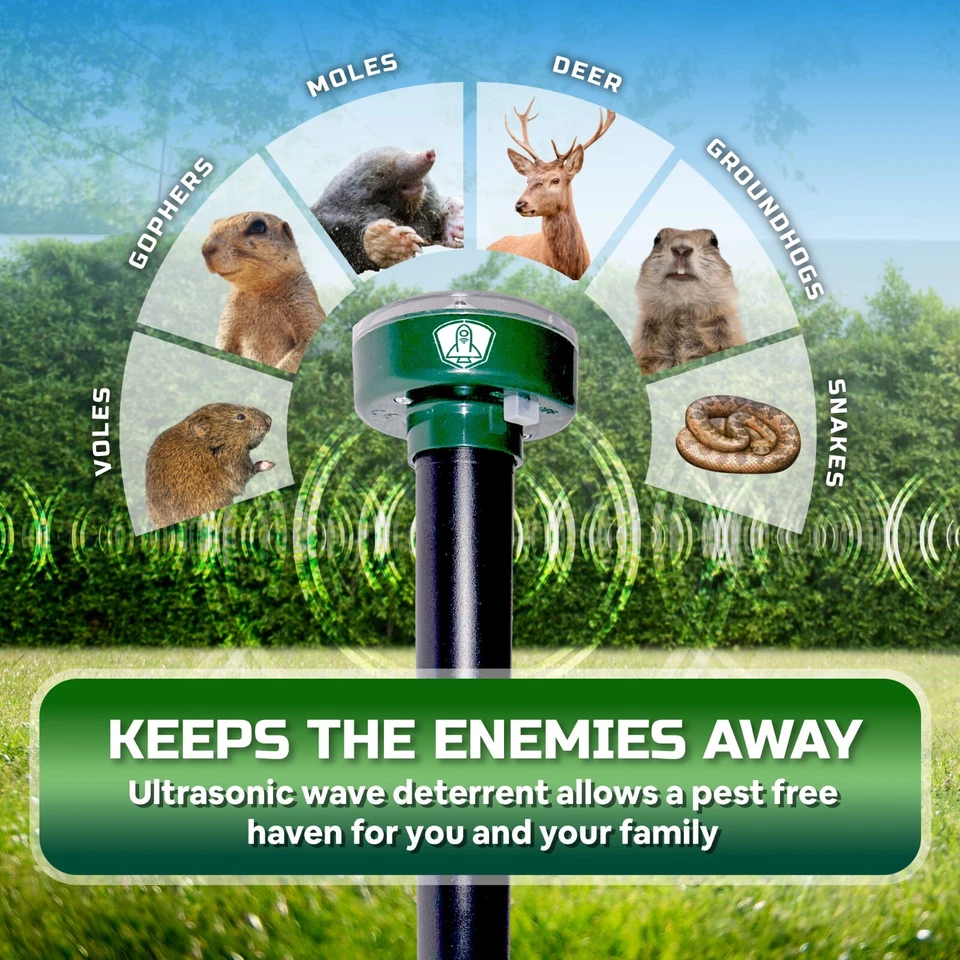 8PCS Solar Mole Repellent Ultrasonic Pest Control Stakes Waterproof for Garden - Image 4 of 4