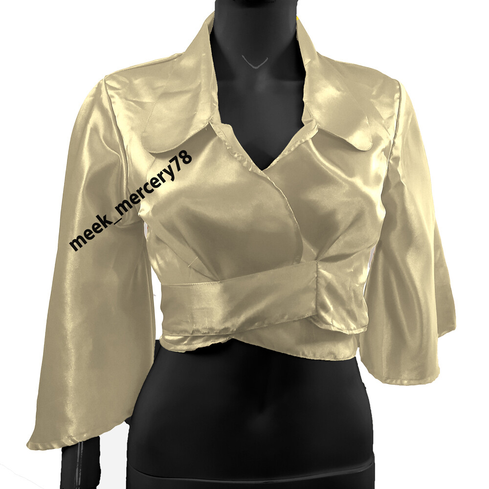 トップス crispy satin tops Satin Twisted Tie Back Satin Crop Top For Exhibition Coffee Shop