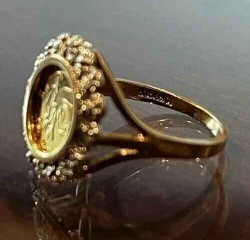 Womens Panda Bear Coin Ring 14K Yellow Gold Plated 2Ct Round Lab Created Diamond - Afbeelding 2 van 7