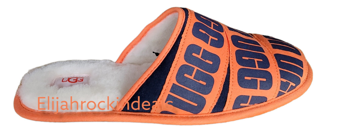 NEW MENS UGG SCUFF GRAPHIC NAVY ORANGE BAND SLIPPERS US SIZE 10, 12 image 2