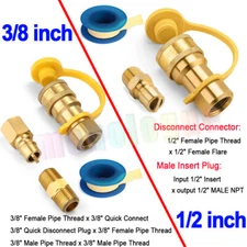 1/2",3/8" QDD LP Gas Propane Hose Quick Connect Fittings Disconnect Fittings Kit