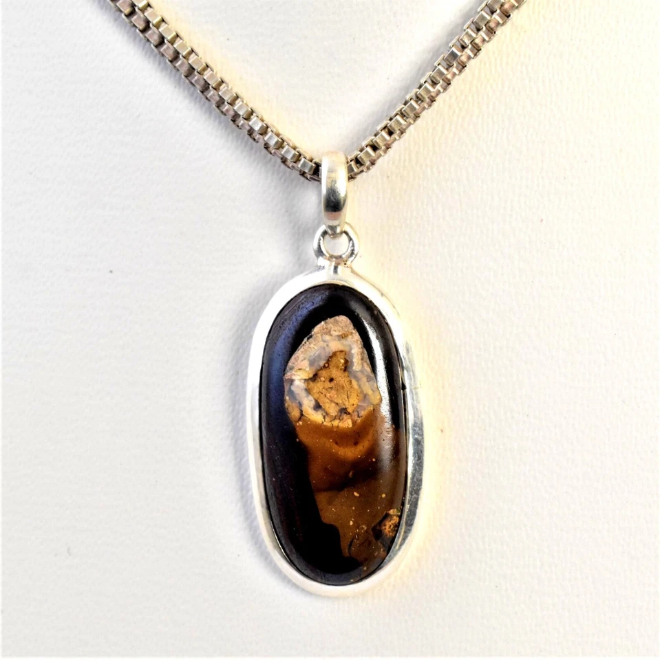 Natural Boulder Opal Gemstone Jewelry 925 Sterling Silver Pendant For Women - Image 2 of 4