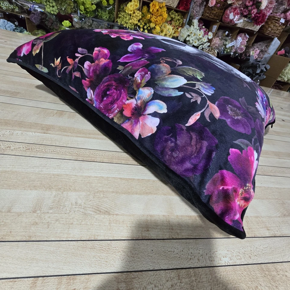 Cynthia Rowley Curious Halloween Skull Velvet Floral Feather Throw Pillow 18.5" - Image 2 of 4