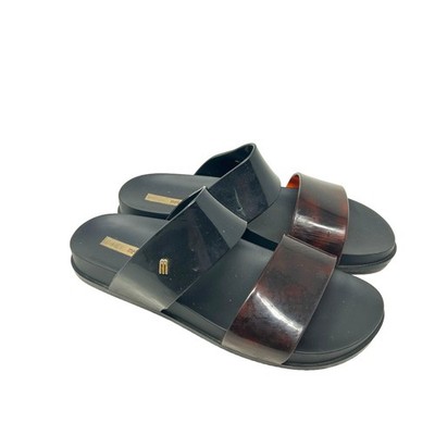 Melissa Cosmic 15 Double Strap Slide Sandals Black Tortoiseshell Size US 8