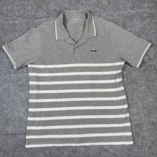 Coach Polo Shirt Mens L Large Gray Striped Short Sleeve Cotton Comfort