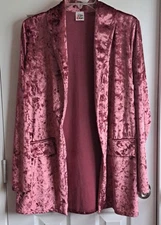 Pink Crushed Velvet Open Cardigan Jacket Women's Size Medium Zig Zag Stripe