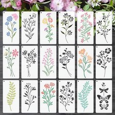 18 Pcs Flower Stencils for Painting on Wood, 6x3in Botanical Wildflower