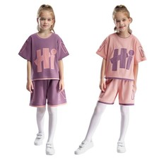 Kids Girls Suit Workout Set Running Outfits Dance Round Neck Athletic Tracksuit