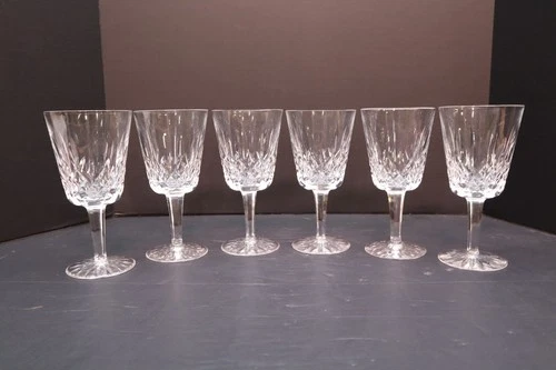 Set 6 Vintage Waterford Crystal Lismore 6 7/8" Water Goblets/Wine Glasses Stems-
