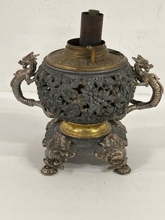 Ornate Antique Kerosene Gilt Dragon Lamp Base With Bronze/Metal Gilded Finish