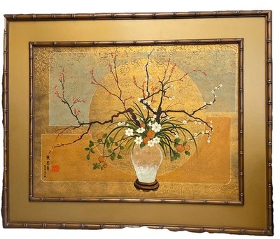 Vintage OrigFine AseanCherry Plum  Painting Sign stamp Zhang Zhongqing52X42