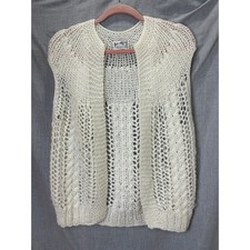 Vintage Tres-Elle Cream Crochet Open Knit Sweater Vest M