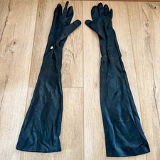 Vintage 50s 60s Black Pearl Button Dress Gloves Formal Embroidered Mad Men Pinup