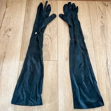 Vintage 50s 60s Black Pearl Button Dress Gloves Formal Embroidered Mad Men Pinup