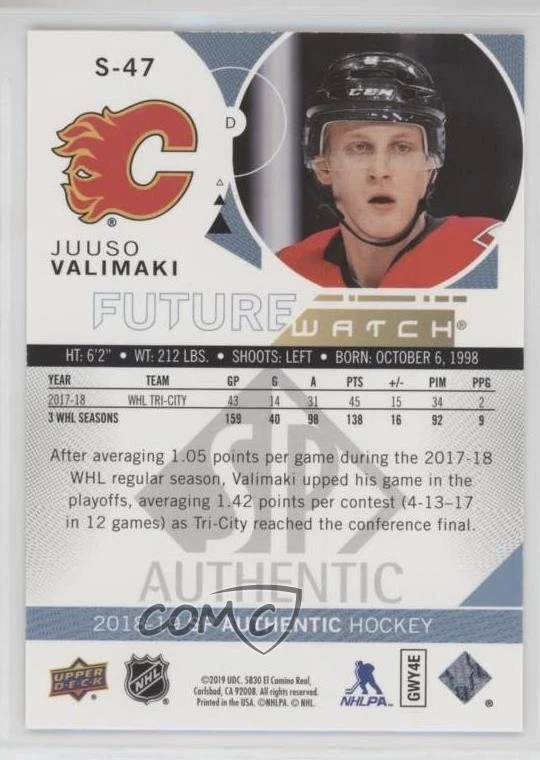 2018-19 SP Authentic Spectrum FX Bounty Gold /50 Juuso Valimaki #S-47 Rookie RC - Image 2 of 2