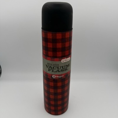 Insulated Vacuum Flask Thermos 32oz Red & Black Plaid Water Bottle Brand