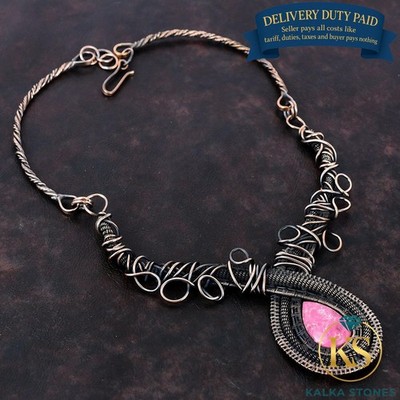 Copper Pear Thulite Stone Anniversary Chain Sister Wire Wrapped Necklace Jewelry