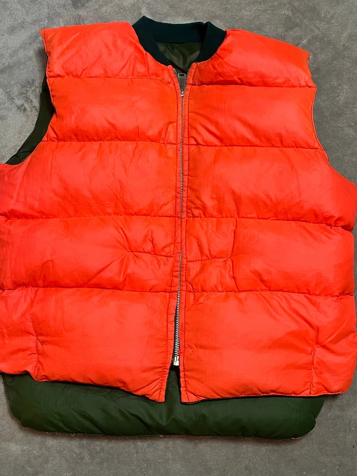Vintage Green & Orange Reversible Goose Down Puffer Vest Hunting Men’s Sz L - Image 3 of 4