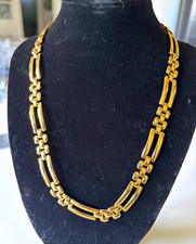 Monet Gold Tone Bar Link Chain Necklace Fold Over Clasp 19” Signed