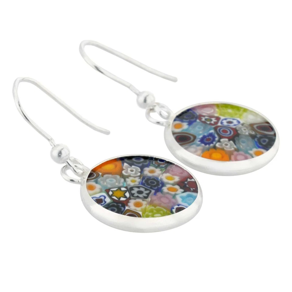GlassOfVenice Murano Glass Millefiori Round Dangle Earrings - Silver Pastels Mul - image 2 of 4