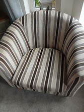 70cm Black Brown Silver Striped Fabric Tub Chair with Light Wooden Legs