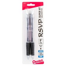 Pentel RSVP Super RT Ballpoint Pen, 0.7mm Fine Line, Black Ink, 2-Pk