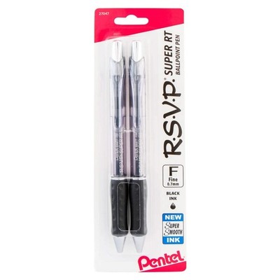 Pentel RSVP Super RT Ballpoint Pen, (0.7mm) Fine Line, Black Ink, 2-Pk