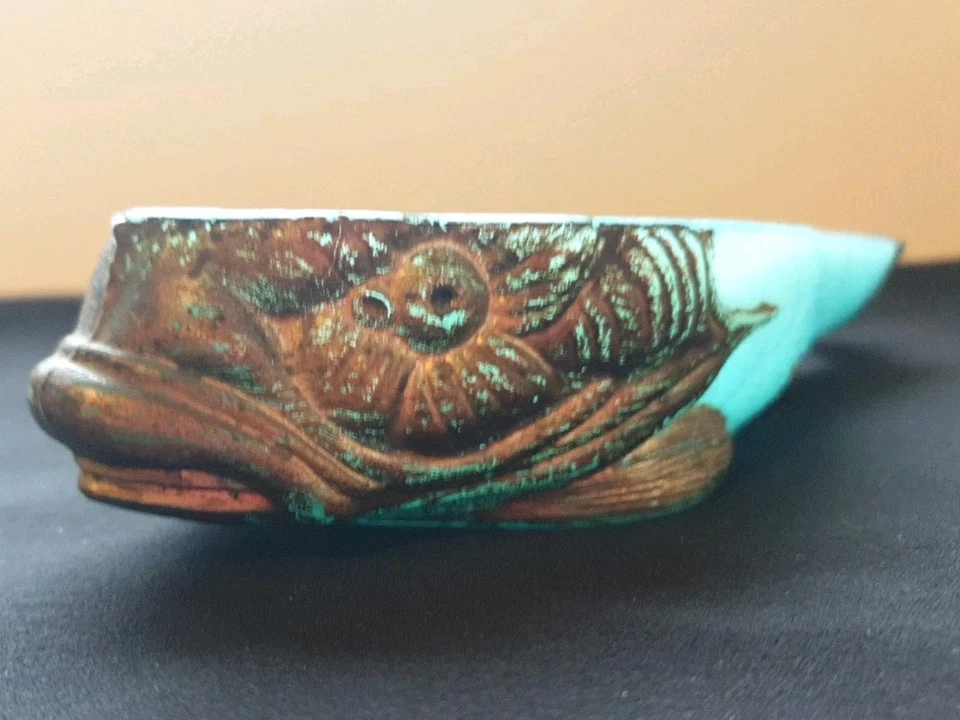 ANCIEN BAS DE SUCRIER OPALINE DE FOIRE BLEUE POISSON CARPE VALLERYSTHAL SIGNÉ - Photo 3/4