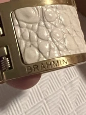 Brahmin Small Bangle Cuff Bracelet, White Leather and Goldtone