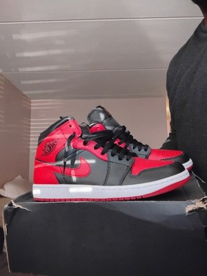 Jordan Air Jordan 1 Mid Banned Black Red Leather Men's Sneaker 554724-074