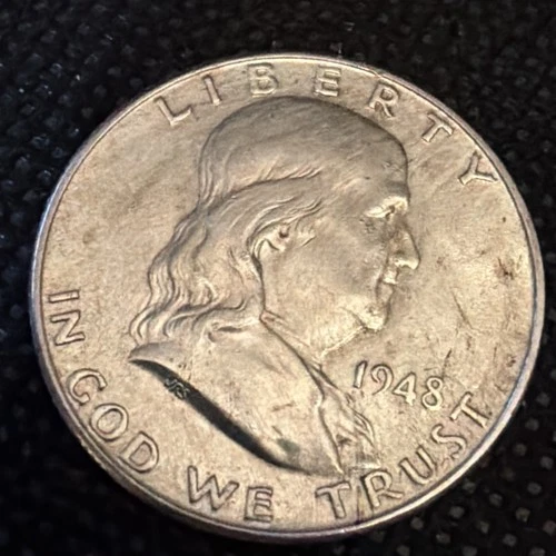 1948 Franklin Half Dollar AU About Uncirculated 90% Silver Estate Coin InCapsule