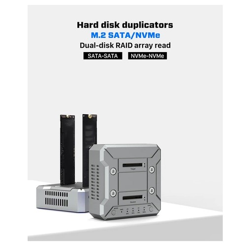 Dual Bay M.2 NVMe/NVMe SSD-Festplatte RAID10-Dockingstation Offline-Klon M.2525 - Afbeelding 6 van 9