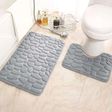 Soft Memory Foam Bath Mat Set Non Slip with Rubber Backing Stone Design