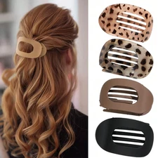 2-6pcs Flat Round Hair Clips Solid & Leopard Print Non-Slip Duck Claws for Women