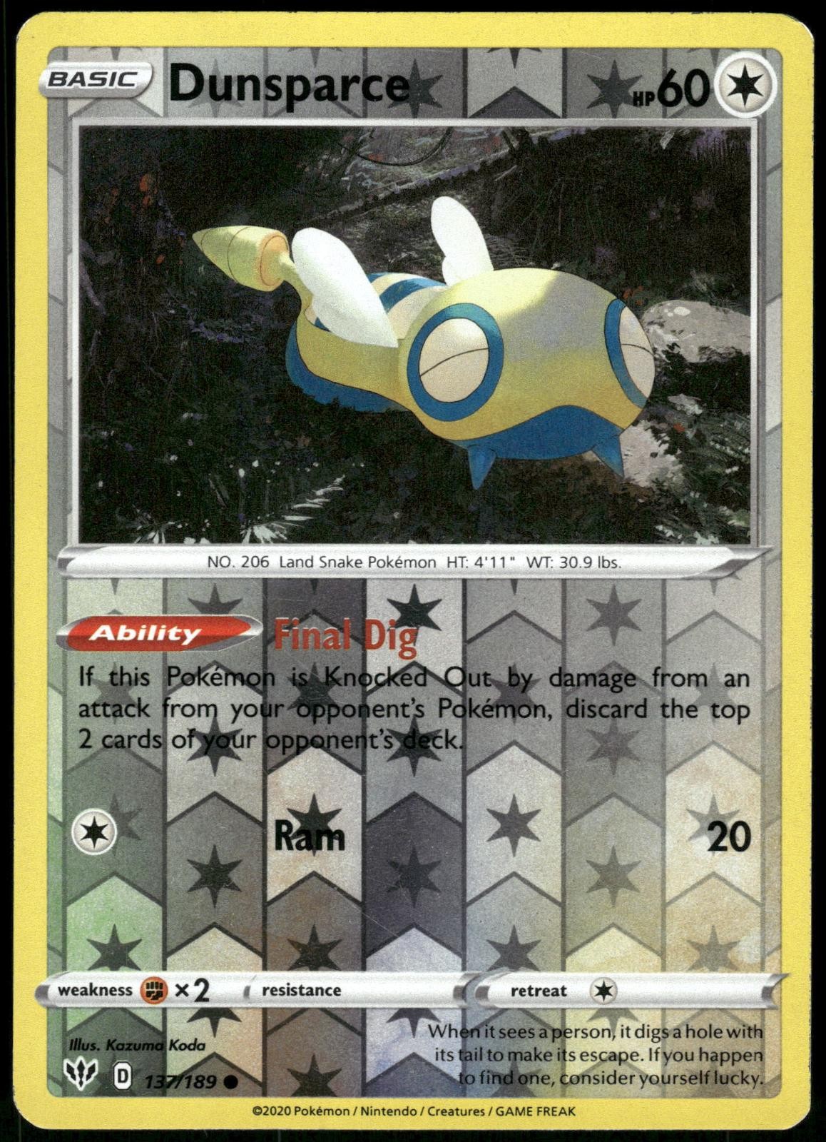 Dunsparce 137/189 Reverse Holo C Darkness Ablaze 2020