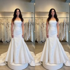 Mermaid Wedding Dresses Satin Sleeveless White Ivory Strapless Bridal Gowns