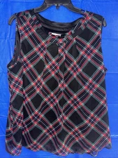 Christmas Christopher & Banks Plaid Sleeveless Blouse Tank Top Size XL EUC #435
