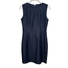 Elie Tahari Dress Womens 4 Blue Sleeveless Sheath Exposed Zip Work Knee Length