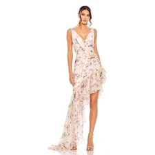 Mac Duggal Women's Ieena Floral Print Asymmetrical Ruffle Hem Dress Multi 6 NWT