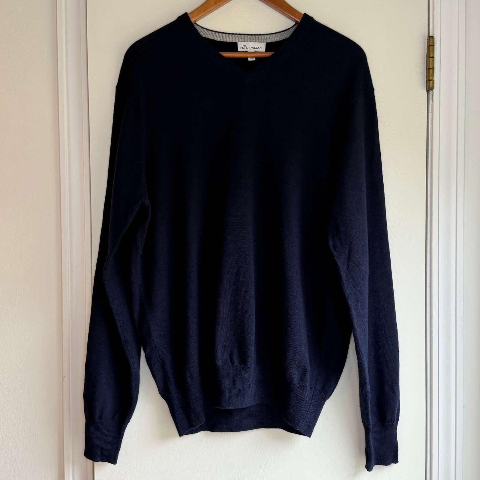 Peter Millar V Neck Sweater Men's M Navy Blue Merino Wool Silk Blend