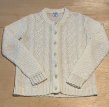 Vintage Sears Button Cardigan Sweater Womens Small White Cable Knit Made Japan