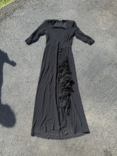 Vintage 1940s Black Rayon Crepe Evening Gown Chantilly Lace Ruffle Cascade M