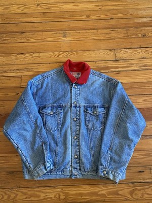 Vintage 90s Purple Mountain Dry Goods blue denim jacket with red inline faded