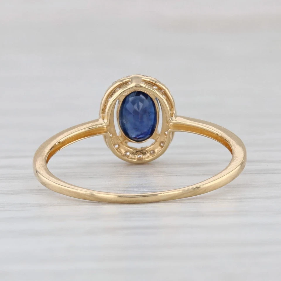 0.59ctw Oval Blue Sapphire Diamond Halo Ring 18k Yellow Gold Size 7 Engagement - Image 4 of 4