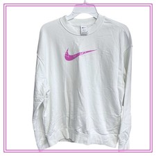 Nike Dri-FIT Crewneck Sweatshirt White Pink Swoosh Logo Women's Size S