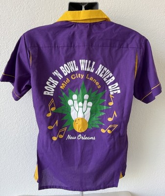 Vtg Hilton Bowling Shirt Men's M Purple Rock N Bowl Will Never Die