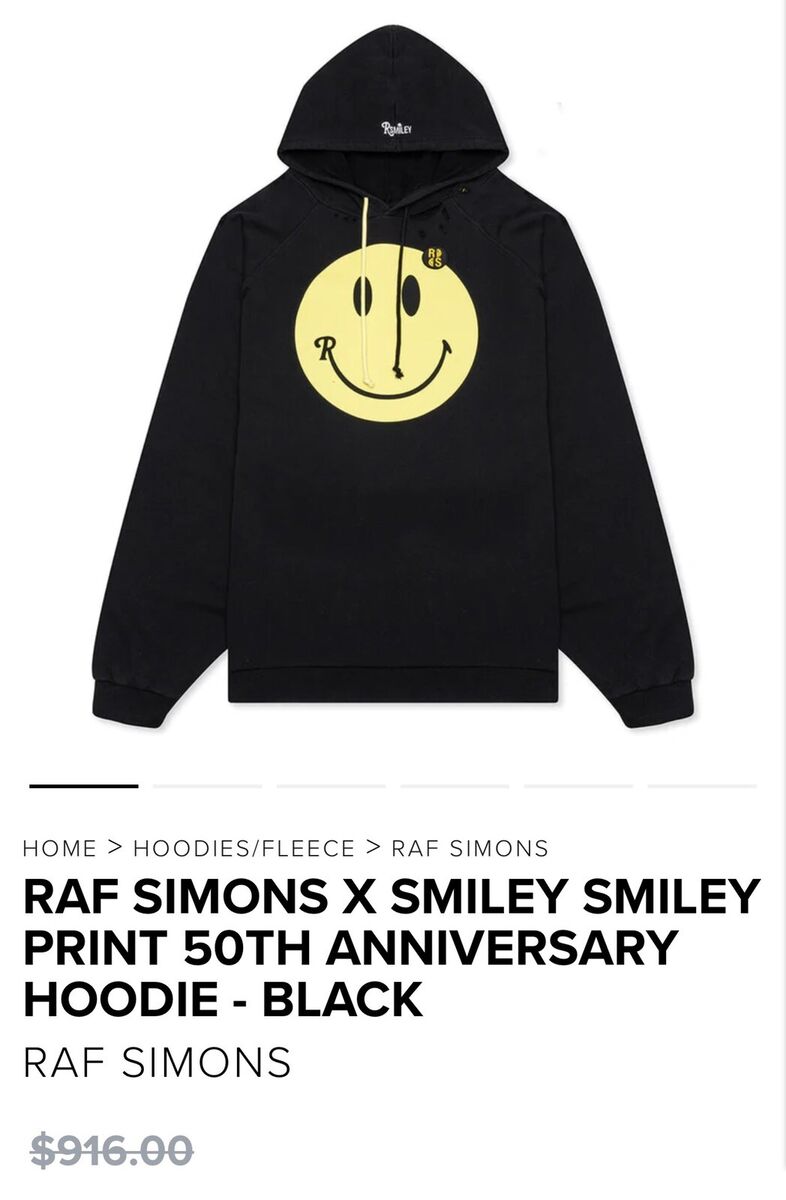 RAF SIMONS X SMILEY SMILEYPRINT 50TH ANNIVERSARY HOODIE RAF SIMONS X SMILEY SMILEYPRINT 50TH ANNIVERSARY HOODIE