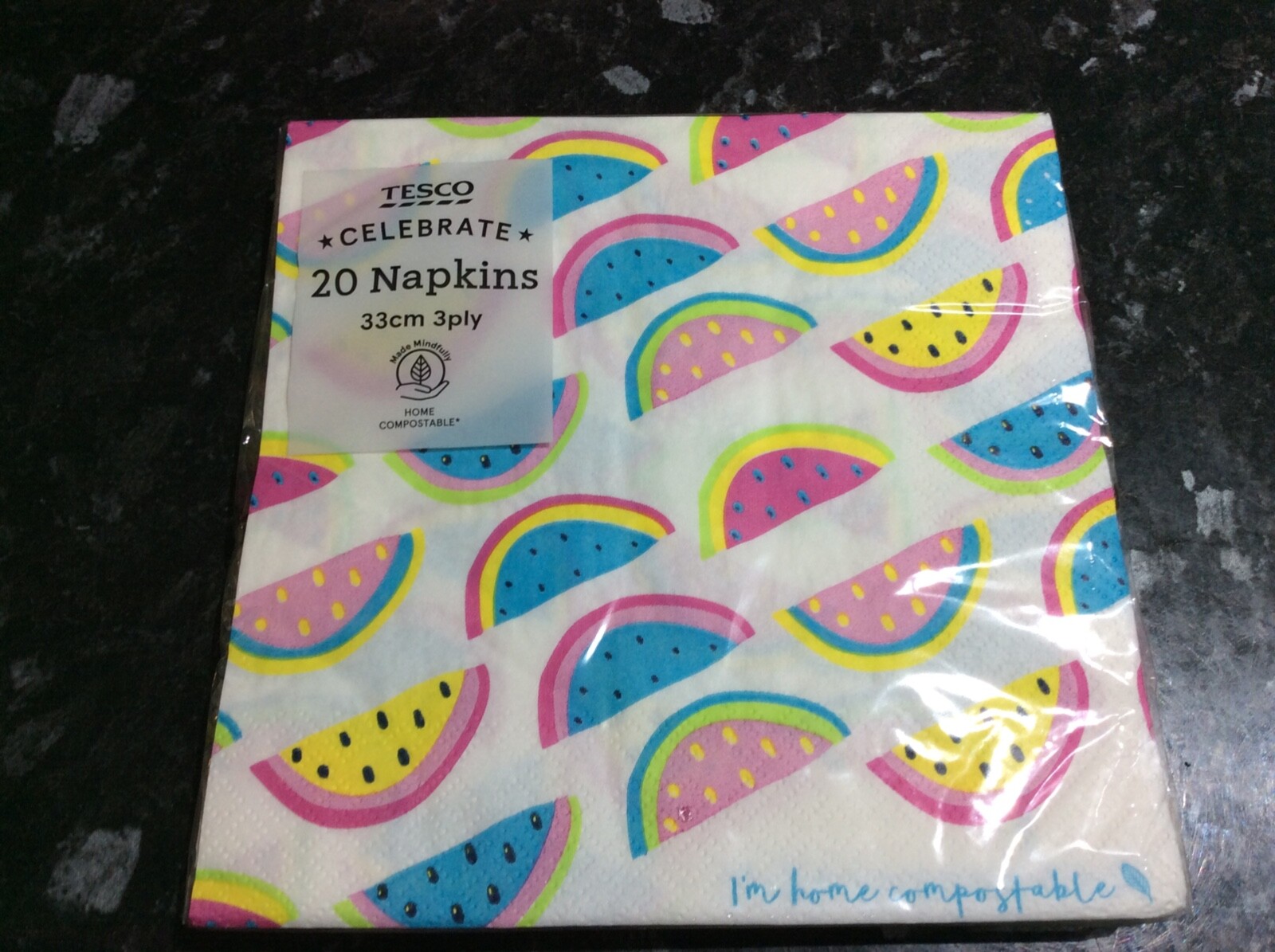 BNIP New Pack of 20 3 Ply Watermelon Paper Napkins - 33x33cm - Home Compostable