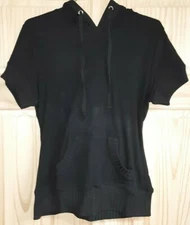 MISS MOLY WOMENS SHORT SLEEVE PULLOVER HOODIE X-SMALL BLACK w/ KANGA POCKET uns