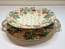 1988 Bordeaux Grapes Fitz & Floyd Footed Draining Berry Bowl & Underplate